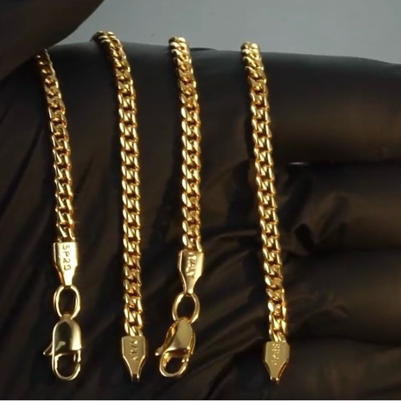 New Gold Cuban Link Chain Necklace Diamond Cut Curb Chain Link 925 20” Necklace - Picture 1 of 16